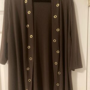 Cardigan by QVC Kim Gravel.  Brown,   size 3X.  Beautiful gold embellishments.